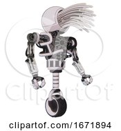 Poster, Art Print Of Bot Containing Round Fiber Optic Connectors Head And Heavy Upper Chest And No Chest Plating And Unicycle Wheel White Halftone Toon Facing Left View