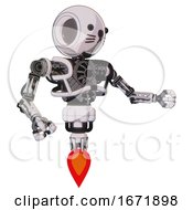 Poster, Art Print Of Bot Containing Round Head And Heavy Upper Chest And No Chest Plating And Jet Propulsion And Cat Face White Halftone Toon Interacting
