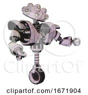 Poster, Art Print Of Automaton Containing Techno Multi-Eyed Domehead Design And Heavy Upper Chest And Heavy Mech Chest And Unicycle Wheel Sketch Pad Dots Pattern Interacting