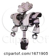 Poster, Art Print Of Automaton Containing Techno Multi-Eyed Domehead Design And Heavy Upper Chest And Heavy Mech Chest And Unicycle Wheel Sketch Pad Dots Pattern Standing Looking Right Restful Pose