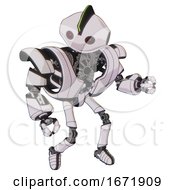 Poster, Art Print Of Automaton Containing Oval Wide Head And Small Red Led Eyes And Techno Mohawk And Heavy Upper Chest And Heavy Mech Chest And Ultralight Foot Exosuit White Halftone Toon Fight Or Defense Pose