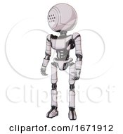 Poster, Art Print Of Robot Containing Dots Array Face And Light Chest Exoshielding And Ultralight Chest Exosuit And Ultralight Foot Exosuit White Halftone Toon Standing Looking Right Restful Pose