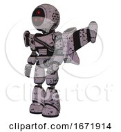 Poster, Art Print Of Robot Containing Three Led Eyes Round Head And Light Chest Exoshielding And Rubber Chain Sash And Stellar Jet Wing Rocket Pack And Light Leg Exoshielding Dark Ink Dots Sketch Facing Right View