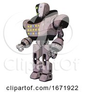 Poster, Art Print Of Robot Containing Humanoid Face Mask And Two-Face Black White Mask And Heavy Upper Chest And Colored Lights Array And Prototype Exoplate Legs Gray Metal Facing Right View