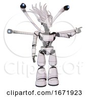 Poster, Art Print Of Automaton Containing Humanoid Face Mask And Binary War Paint And Light Chest Exoshielding And Ultralight Chest Exosuit And Blue-Eye Cam Cable Tentacles And Light Leg Exoshielding White Halftone Toon