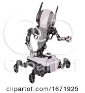 Poster, Art Print Of Mech Containing Round Head And Maru Eyes And Head Winglets And Heavy Upper Chest And No Chest Plating And Insect Walker Legs White Halftone Toon Fight Or Defense Pose