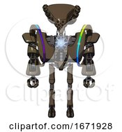 Poster, Art Print Of Robot Containing Flat Elongated Skull Head And Heavy Upper Chest And Heavy Mech Chest And Spectrum Fusion Core Chest And Ultralight Foot Exosuit Light Brown Halftone Front View
