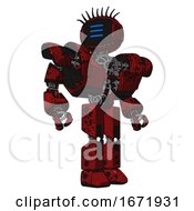 Poster, Art Print Of Droid Containing Digital Display Head And Three Horizontal Line Design And Eye Lashes Deco And Heavy Upper Chest And Heavy Mech Chest And Prototype Exoplate Legs Grunge Dots Dark Red Hero Pose