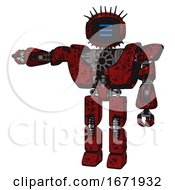 Poster, Art Print Of Droid Containing Digital Display Head And Three Horizontal Line Design And Eye Lashes Deco And Heavy Upper Chest And Heavy Mech Chest And Prototype Exoplate Legs Grunge Dots Dark Red