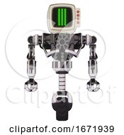 Poster, Art Print Of Cyborg Containing Old Computer Monitor And Three Lines Pixel Design And Red Buttons And Heavy Upper Chest And No Chest Plating And Unicycle Wheel White Halftone Toon Front View