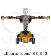 Poster, Art Print Of Robot Containing Humanoid Face Mask And Spiral Design And Heavy Upper Chest And No Chest Plating And Six-Wheeler Base Worn Construction Yellow T-Pose