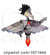 Poster, Art Print Of Robot Containing Bird Skull Head And Brass Steampunk Eyes And Crow Feather Design And Light Chest Exoshielding And Red Chest Button And Cherub Wings Design And Jet Propulsion Sketch Fast Lines