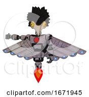 Robot Containing Bird Skull Head And Brass Steampunk Eyes And Crow Feather Design And Light Chest Exoshielding And Red Chest Button And Cherub Wings Design And Jet Propulsion Sketch Fast Lines