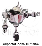 Poster, Art Print Of Bot Containing Bird Skull Head And Big Yellow Eyes And Heavy Upper Chest And Red Shield Defense Design And Shoulder Headlights And Unicycle Wheel Sketch Pad Dirty Smudge