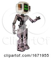 Poster, Art Print Of Android Containing Old Computer Monitor And Happy Pixel Face And Old Retro Speakers And Light Chest Exoshielding And Ultralight Chest Exosuit And Prototype Exoplate Legs Gray Metal Interacting