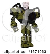 Poster, Art Print Of Bot Containing Humanoid Face Mask And Die Robots Graffiti Design And Heavy Upper Chest And Chest Vents And Prototype Exoplate Legs Army Green Halftone Hero Pose