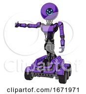 Poster, Art Print Of Mech Containing Dual Retro Camera Head And Small Happy Face Round Head And Light Chest Exoshielding And Ultralight Chest Exosuit And Six-Wheeler Base Secondary Purple Halftone
