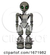 Automaton Containing Grey Alien Style Head And Green Inset Eyes And Light Chest Exoshielding And Ultralight Chest Exosuit And Light Leg Exoshielding And Spike Foot Mod Concrete Grey Metal