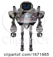 Poster, Art Print Of Automaton Containing Digital Display Head And Angry Face And Heavy Upper Chest And Chest Blue Energy Core And Ultralight Foot Exosuit Scribble Sketch Front View
