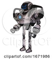 Poster, Art Print Of Automaton Containing Digital Display Head And Angry Face And Heavy Upper Chest And Chest Blue Energy Core And Ultralight Foot Exosuit Scribble Sketch Facing Right View
