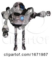 Poster, Art Print Of Automaton Containing Digital Display Head And Angry Face And Heavy Upper Chest And Chest Blue Energy Core And Ultralight Foot Exosuit Scribble Sketch Pointing Left Or Pushing A Button