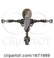 Poster, Art Print Of Robot Containing Round Head And Heavy Upper Chest And No Chest Plating And Unicycle Wheel And Cat Face Desert Tan Painted T-Pose