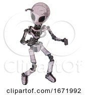 Poster, Art Print Of Robot Containing Grey Alien Style Head And Black Eyes And Bug Antennas And Light Chest Exoshielding And No Chest Plating And Ultralight Foot Exosuit Sketch Pad Doodle Lines Fight Or Defense Pose