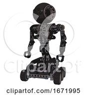 Poster, Art Print Of Android Containing Round Head And Bug Eye Array And Heavy Upper Chest And No Chest Plating And Six-Wheeler Base Clean Black Standing Looking Right Restful Pose