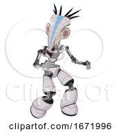Poster, Art Print Of Bot Containing Bird Skull Head And Red Led Circle Eyes And Head Shield Design And Light Chest Exoshielding And No Chest Plating And Light Leg Exoshielding White Halftone Toon Fight Or Defense Pose