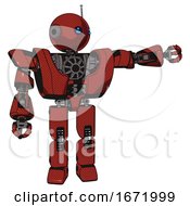 Poster, Art Print Of Mech Containing Oval Wide Head And Blue Led Eyes And Retro Antenna With Light And Heavy Upper Chest And Heavy Mech Chest And Prototype Exoplate Legs Cherry Tomato Red