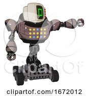 Poster, Art Print Of Automaton Containing Old Computer Monitor And Pixel Square Design And Red Buttons And Heavy Upper Chest And Colored Lights Array And Six-Wheeler Base Dusty Rose Red Metal