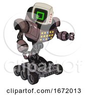 Poster, Art Print Of Automaton Containing Old Computer Monitor And Pixel Square Design And Red Buttons And Heavy Upper Chest And Colored Lights Array And Six-Wheeler Base Dusty Rose Red Metal Fight Or Defense Pose