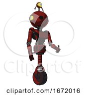 Poster, Art Print Of Android Containing Oval Wide Head And Minibot Ornament And Light Chest Exoshielding And Ultralight Chest Exosuit And Unicycle Wheel Matted Red Facing Left View