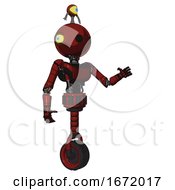 Poster, Art Print Of Android Containing Oval Wide Head And Minibot Ornament And Light Chest Exoshielding And Ultralight Chest Exosuit And Unicycle Wheel Matted Red Interacting