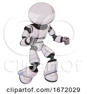 Poster, Art Print Of Robot Containing Dome Head And Light Chest Exoshielding And Chest Green Blue Lights Array And Light Leg Exoshielding White Halftone Toon Fight Or Defense Pose