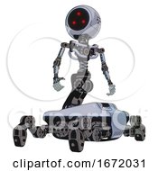 Poster, Art Print Of Droid Containing Three Led Eyes Round Head And Light Chest Exoshielding And No Chest Plating And Insect Walker Legs Blue Tint Toon Hero Pose