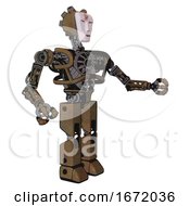 Poster, Art Print Of Bot Containing Humanoid Face Mask And Red Slashes War Paint And Heavy Upper Chest And No Chest Plating And Prototype Exoplate Legs Old Copper Interacting