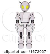 Poster, Art Print Of Droid Containing Grey Alien Style Head And Yellow Eyes And Bug Antennas And Light Chest Exoshielding And Prototype Exoplate Chest And Prototype Exoplate Legs White Halftone Toon Front View