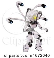 Poster, Art Print Of Bot Containing Oval Wide Head And Sunshine Patch Eye And Barbed Wire Visor Helmet And Light Chest Exoshielding And Ultralight Chest Exosuit And Blue-Eye Cam Cable Tentacles 