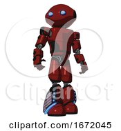 Poster, Art Print Of Mech Containing Oval Wide Head And Blue Eyes And Light Chest Exoshielding And Prototype Exoplate Chest And Light Leg Exoshielding And Megneto-Hovers Foot Mod Matted Red Hero Pose