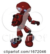 Poster, Art Print Of Mech Containing Oval Wide Head And Blue Eyes And Light Chest Exoshielding And Prototype Exoplate Chest And Light Leg Exoshielding And Megneto-Hovers Foot Mod Matted Red Fight Or Defense Pose