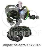 Poster, Art Print Of Droid Containing Humanoid Face Mask And Heavy Upper Chest And Heavy Mech Chest And Spectrum Fusion Core Chest And Tank Tracks Old Corroded Copper Interacting