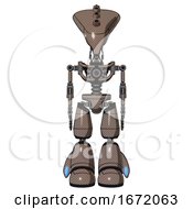 Poster, Art Print Of Droid Containing Flat Elongated Skull Head And Light Chest Exoshielding And No Chest Plating And Light Leg Exoshielding Khaki Halftone Front View