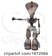 Poster, Art Print Of Droid Containing Flat Elongated Skull Head And Light Chest Exoshielding And No Chest Plating And Light Leg Exoshielding Khaki Halftone Arm Out Holding Invisible Object