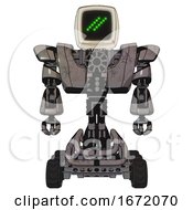 Poster, Art Print Of Mech Containing Old Computer Monitor And Double Backslash Pixel Design And Heavy Upper Chest And Heavy Mech Chest And Six-Wheeler Base Light Pink Beige Front View