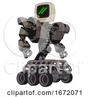 Poster, Art Print Of Mech Containing Old Computer Monitor And Double Backslash Pixel Design And Heavy Upper Chest And Heavy Mech Chest And Six-Wheeler Base Light Pink Beige Hero Pose