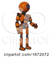 Poster, Art Print Of Automaton Containing Dual Retro Camera Head And Three-Dash Cyclops Round Head And Light Chest Exoshielding And Rubber Chain Sash And Ultralight Foot Exosuit Secondary Orange Halftone
