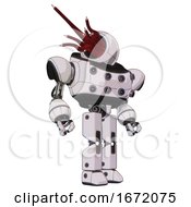 Poster, Art Print Of Bot Containing Jellyfish Style Head Red Fiber Optic Tentacles And Heavy Upper Chest And Chest Energy Sockets And Prototype Exoplate Legs White Halftone Toon Hero Pose