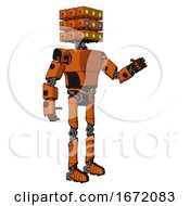 Poster, Art Print Of Automaton Containing Dual Retro Camera Head And Cube Array Head And Light Chest Exoshielding And Prototype Exoplate Chest And Ultralight Foot Exosuit Secondary Orange Halftone Interacting