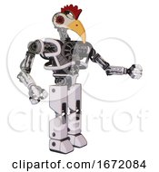 Poster, Art Print Of Robot Containing Bird Skull Head And Red Led Circle Eyes And Chicken Design And Heavy Upper Chest And No Chest Plating And Prototype Exoplate Legs White Halftone Toon Interacting